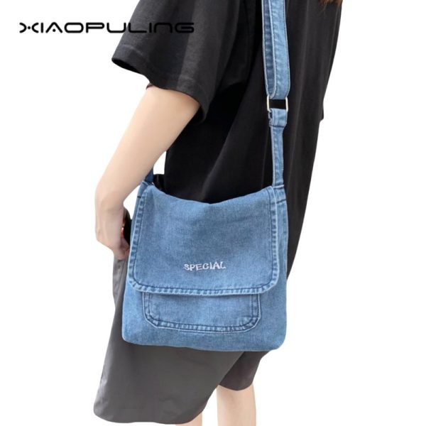 Beg Silang Denim Jepun, XIAOPULING, Uniseks, Beg Bahu Retro, Sesuai untuk Kelas dan Ulang-alik Bags Crossbody Wanita Selempang sling bag lelaki