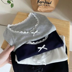 Beryl 【crop top plain shirt】 【READY STOCK AT JOHOR】Women's lace round neck short-sleeved T-shirt Y2K slim-fit crop top