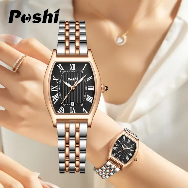 Jam Tangan Kasual Fesyen Jenama Mewah, POSHI ASLI, Untuk Wanita, Kalis Air 100%, Jam Tangan Kuarza Keluli Tahan Karat, Gaya Korea, Elegan, Sesuai sebagai Hadiah Wanita, Jam Tangan, Didatangkan dengan Kotak Percuma dan Pengawal Selia