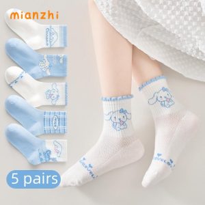 [MIANZHI] 5 Pairs Of Kids Mesh Socks Cute Style Socks For Kid Aged 3-12 Keluarga
