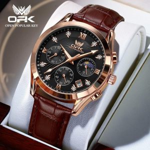 OPK Jam Tangan Lelaki Pria Original Waterproof Quartz Movement Leather Luminous Calendar Business Luxury Fashion Casual Men Watch 8162 Rotundity Material logam+kulit dalam stok Warna berbilang Ada kotak Pejabat parti pemberian hadiah Garanti 1 tahun