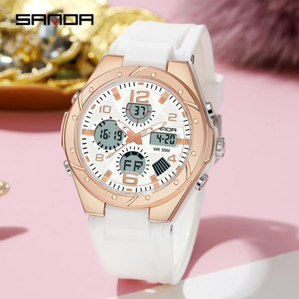 Jam Tangan Wanita, AW24 SANDA, 6062, Jam Tangan Sukan Dwi Paparan, Kalis Air, Jam Tangan Renang, Jam Tangan Digital