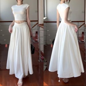 Beryl 【long skirt】 【READY STOCK AT JOHOR】Modern white high waist A line skirt loose Fit sweet
