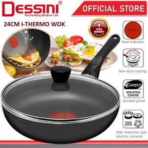 DESSINI ITALY 24CM I-Thermo Heat Indicator Frying Pan Induction Non Stick Pot Bowl Wok Casserole Cookware Tool PERIUK