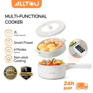 ALLTOU Electric Multi Cooker 2L With Steamer Non Stick Ceramic Coating Periuk Elektrik 9.5H Reservation Time Machine Heater rice cooker