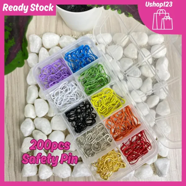 READY STOCK200pcs Pin Keselamatan Aloi, kotak, tatasusunan labu ringkas baharu, aksesori kerongsang ajaib