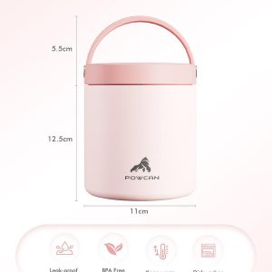 Termos Kelalang Vakum Keluli Tahan Karat, POWCAN, Kapasiti 25oz, Sesuai untuk Makanan Panas dan Sejuk, Mulut Lebar, Termos Sup Kalis Bocor, Untuk Dewasa, Termos Panas 10 Jam dan Termos Sejuk 16 Jam, Penghantaran Tempatan