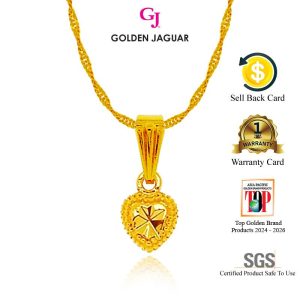 Emas Jaguar (4.09 g) GJ Rantai Leher Necklace Gila Gila SS + Loket Love Simple 24K Gold Plated (456500203+LSI756)
