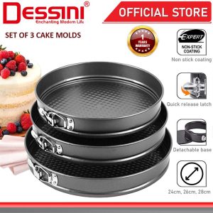 DESSINI ITALY 3 IN 1 24cm 26cm 28cm Round Metal Mold Non Stick Detachable Baking Cake Mould Bake Pans Acuan Kek