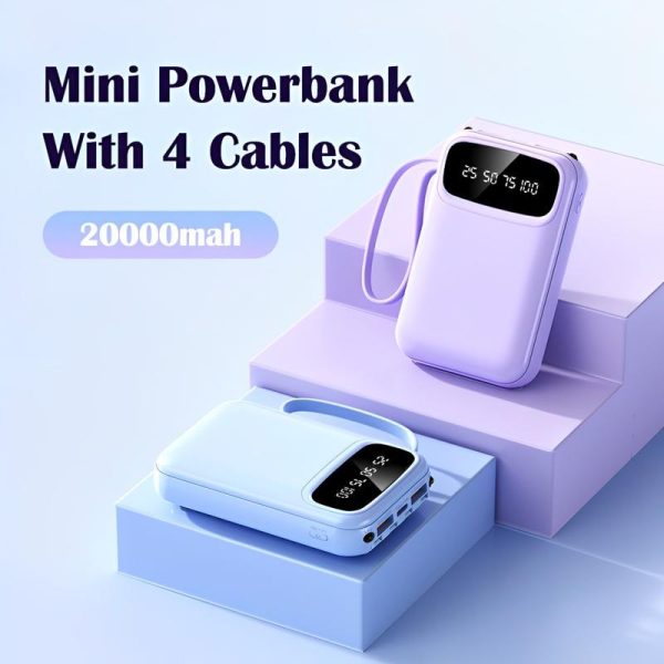 20000mah Colorful Power Bank Portable Fashion Fast Mini Cute Powerbank With 4 Cables Charger Digital Display Red Battery