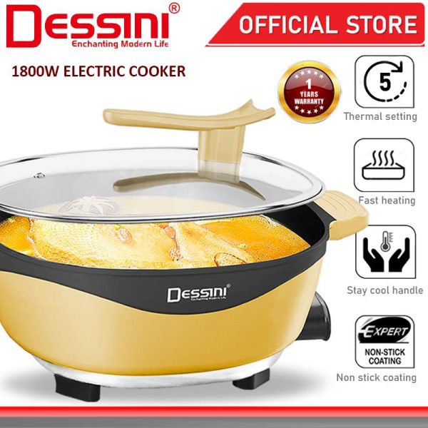 DESSINI ITALY Electric Cooker Steamboat Hot Pot Casserole Non Stick Frying Wok Pan Rice Cooker Periuk Masak Elektrik