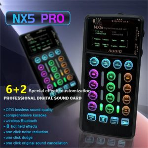 Set Kad Bunyi Pegang Tangan Kecil, Hosabely NX5, Dengan Mikrofon, Untuk Nyanyian Langsung, Podcasting, Penyiaran, Permainan Desktop Laptop Sound