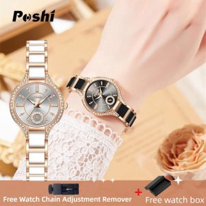 Jam Tangan Wanita Fesyen, POSHI, Gaya Baru, Mewah, Gaya Korea, Berkilau Emas, Kalis Air, Jam Tangan Pergelangan tangan Kuarza, Untuk Wanita, Asli