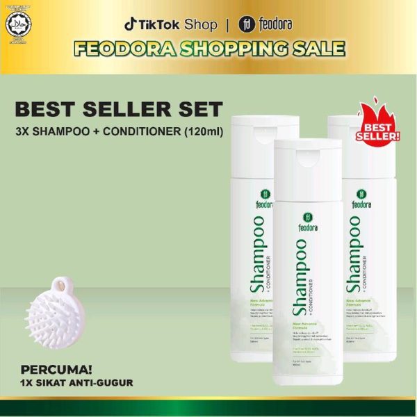 FEODORA SET 3 Shampoo with Conditioner 2in1 (120ML) tanpa paraben syampu & perapi Haircare