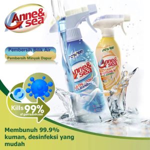 Kit Pembersihan Dwi Kesan Anne & Laut, 480ml Pembersih Bilik Mandi dan 480ml Pembersih Dapur, Penyingkiran kotoran yang kuat, Perlindungan kebersihan, Mudah untuk memastikan rumah anda bersih seperti baru