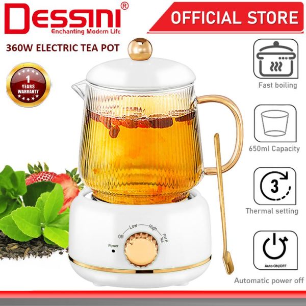 DESSINI ITALY 650mL Electric Tea Pot Cup Kettle Automatic Cut Off Boiler Glass Jug Teapot Cooker/ Cerek Elektrik