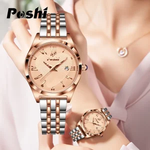 Jam Tangan Fesyen Mewah, POSHI, Untuk Wanita, Kalis Air 30M, Jam Tangan Kuarza Keluli Tahan Karat, Kotak Hadiah * 1, Pengawal Selia * 1, Hadiah Terbaik untuk Wanita, Jam Tangan Wanita