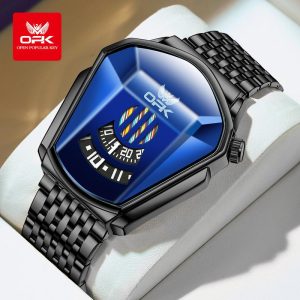 OPK Jam Tangan Lelaki Kalis Air Asli Tali Keluli Tahan Karat Tali Logam Pelbagai Warna Fesyen Sesuai untuk Majlis Keraian dengan Alat Pelarasan Waranti 1 Tahun Item Hadiah Gelap Watches