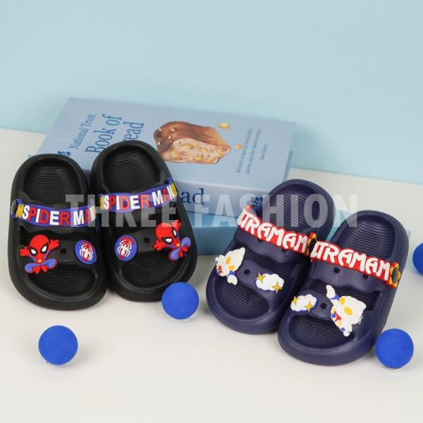 【THREE Fashion】Spiderman Ultraman Kids Selipar Shoes Girl and Boy Budak Lelaki Perempuan Kanak-Kanak Sandal Selipar Outdoors Summer