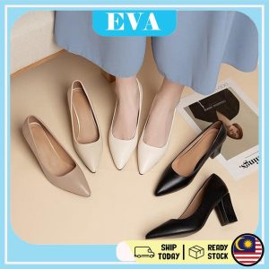 READY STOCK EVA Kasut Monokrom Perempuan Women High Heels Shoes Lady Pointed Wanita