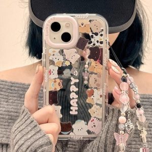 Sarung Telefon Cermin Solek, Ins Comel, dengan Lanyard, Serasi dengan iPhone 11, 16, 15, 14, 13, 12, Pro, Xs Max, XR, X, 6, 6s, 7, 8 Plus, Sarung Korea, Penutup Belakang Pelindung Kalis Kejutan