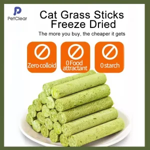 PetClear Stik Rumput Kucing Petclear - Snek Ayam Kering Beku, 5 Biji/Beg, Bantu Buang Hairball