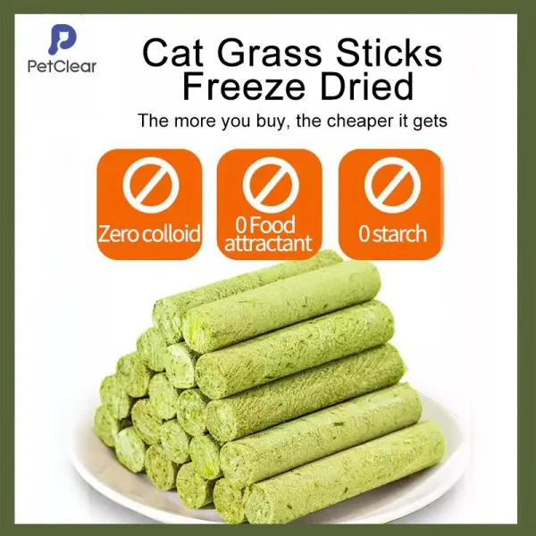 PetClear Stik Rumput Kucing Petclear - Snek Ayam Kering Beku, 5 Biji/Beg, Bantu Buang Hairball