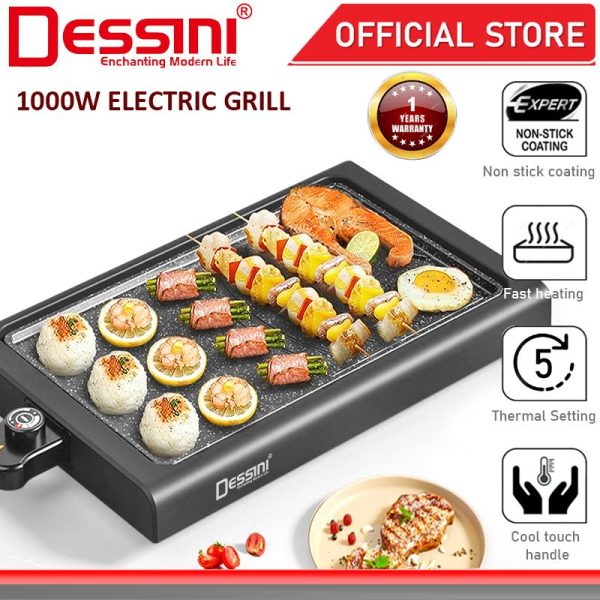 DESSINI ITALY Electric BBQ Grill Steak Frying Pan Teppanyaki Barbecue Non-Stick Baking Pan with Temperature Control