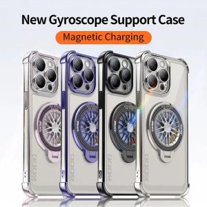 New 360-degree gyroscope support casing for Magnetic charging for iPhone16 15 14 13 12 11Pro max with lens film shockproof cover (The case and gyroscope bracket are installed separately)