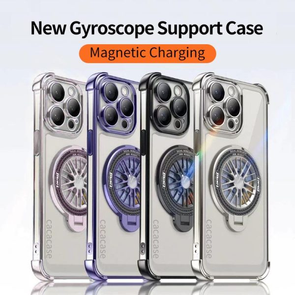 New 360-degree gyroscope support casing for Magnetic charging for iPhone16 15 14 13 12 11Pro max with lens film shockproof cover (The case and gyroscope bracket are installed separately)
