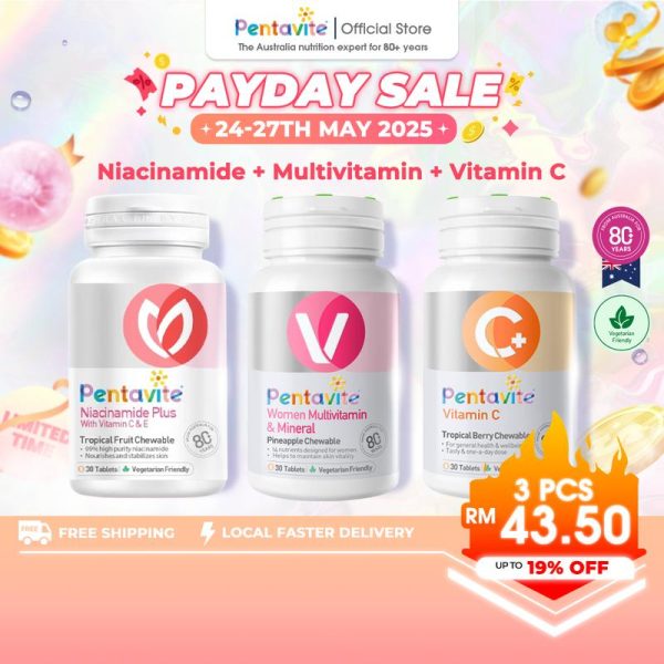 [The Family Beauty Boost] Pentavite Chewable Bundle: Niacinamide, Women's Multivitamin, and Vitamin C (Available in various bundle combinations)