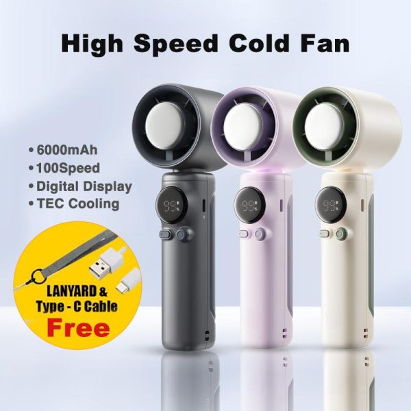 Mini Air Cooler with LED Display – Pro Portable Turbo Fan High Speed kipas with 100 Speed Levels, 6000mAh Rechargeable Battery for Up to 20 Hours of Cooling, Foldable Desktop Fan with USB Charging.