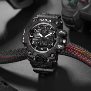 Jam Tangan Sukan Lelaki, BASID, Gaya Klasik 8803, Kalis Air, Paparan Digital, Sangat Terang, Fesyen, LED Mewah, Sesuai untuk Berenang Luaran, Pelbagai fungsi