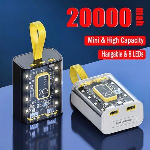Yisen Powerbank 20000mAh Transparent Mini Power Bank Fast Charging With 3 Charging Cables LED Capacity Display Charger Portable