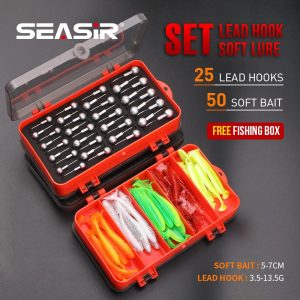 Set Memancing, SEASIR, 76 Keping, Cangkuk Plumbum, Umpan Lembut, Kotak Plastik Campuran, Kalis Air, Umpan Gewang, Pelbagai Fungsi, Kotak Dua Sisi, Lapisan Renang Penuh, Ekor T Memancing Umpan Keras, Umpan Tiruan, Aksesori Alat Memancing Outdoor
