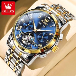 OLEVS Jam Tangan Automatik untuk Lelaki Kalis Air Emas Asli Keluli Tahan Karat Authentik Sesuai untuk Perniagaan Berkilau Tarikh Diimport 6607 Watches Rotundity Bahan logam dalam stok Banyak warna Pejabat parti pemberian hadiah Garanti 1 tahun