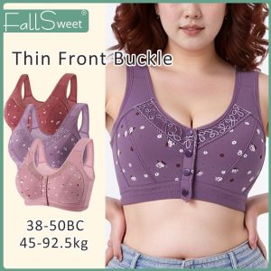 Bra Bersaiz Besar, FallSweet, Untuk Wanita, Saiz 38-50 BC, Rekaan Cetakan, Penutupan Depan, Tanpa Wayar, Jenis Rompi, Sesuai untuk Wanita Pertengahan Umur dan Warga Emas, Seluar Dalam