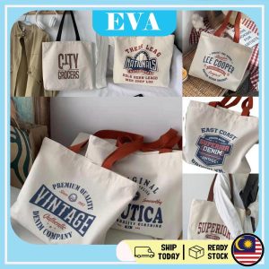 READY STOCK EVA Canvas Bag Women's Bag Student College Shoulder Bag Yoga Bag Large Capacity Fashion Tote Bags Pocket Zip Wanita Totebag