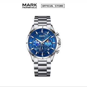 【100% Authentic】MARK FAIRWHALE Jam Tangan Kuarza Lelaki, Fesyen Serbaguna, Mewah Mampu Milik, Dail Langit Berbintang Bulat Lanjutan, Kalis Air, Lampu Malam, Kalendar, Pelbagai Fungsi, Jadual 5870 Watches