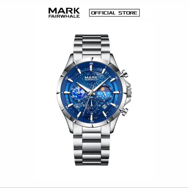 【100% Authentic】MARK FAIRWHALE Jam Tangan Kuarza Lelaki, Fesyen Serbaguna, Mewah Mampu Milik, Dail Langit Berbintang Bulat Lanjutan, Kalis Air, Lampu Malam, Kalendar, Pelbagai Fungsi, Jadual 5870 Watches