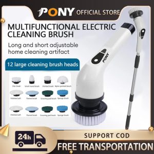 【COD】PONY 12 IN 1 Multifunctional Electric Cleaning Brush 12 Brush Head Kitchen Bathtub Cleaning Steel