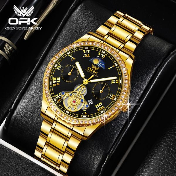 OPK Jam Tangan Lelaki Kalis Air Gaya Fesyen Lelaki Asli Berkilau Ketibaan Baru 2024 Watches Bercahaya dengan Kotak dan Alat Mewah with Luxury Box Rotundity Bahan logam dalam stok Banyak warna Pejabat parti pemberian hadiah Garanti 1 tahun