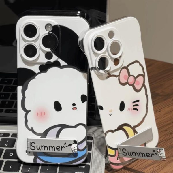 Sarung Telefon Tanpa Bingkai Pasangan, Reka Bentuk Comel, Pemegang Halimunan, Serasi dengan iPhone 11, 16, 15, 14 Plus, 13, 12 Pro Max, Ultra Nipis, Sarung Kartun, Bahan PC Fleksibel, Sarung Kalis Kejutan, Penutup Belakang Pelindung