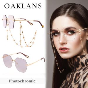 Cermin Mata Hitam Photochromic, Bentuk Hati 2 dalam 1, Rantai Penggunaan Berbilang, OAKLANS, Anti-Cahaya Biru, Warna Anti-Radiasi, Cahaya Anti-UV, Untuk Wanita dan Lelaki, Sesuai untuk Cermin Mata, Cermin Mata Membaca