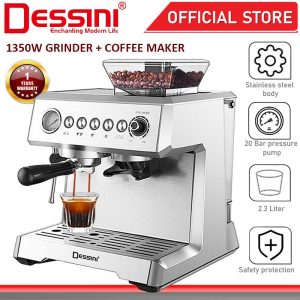 DESSINI ITALY 20 Bar 2.3L Espresso Coffee Maker Brew Cappuccino Latte Machine Milk Frothing Steamer Bean Grinder Blender