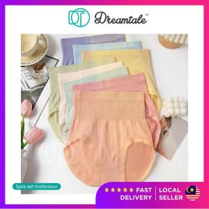[5Pcs High Waist] Dreamtale Women Panties 5Pcs High Waist Colourful Panties Women Underwear Ladies Panties Spender Wanita Seluar Dalam Wanita WCO300 Soft Cotton plus size