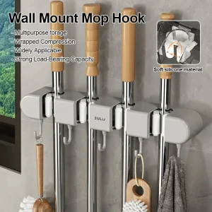 Cangkuk Mop, Lekap di Dinding, Bilik Mandi dan Ruang Tamu, Pemegang Mop Penyapu, dengan Cangkuk, Tiada Penggerudian, Pelekat Sendiri