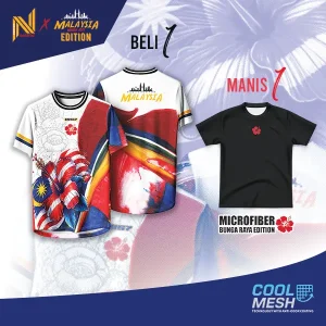 Jersi Merdeka Edisi 2025 Nokhta Cool Mesh Bunga Raya Pindot Baju Round Neck Sport Clothing Anti-Odor Patriotic Outfit MER-JRS-WH-COMBO