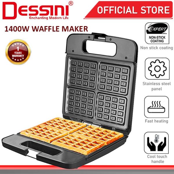 DESSINI ITALY Double Sided Electric Waffle Maker Pizza Panini Cake Donut Sandwich Toaster BBQ Grill Non-Stick Baking Pan