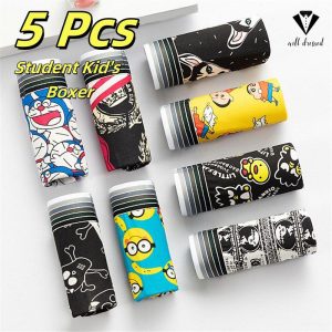 Seluar Boxer, untuk Kanak-kanak dan Remaja, 5 Keping, Seluar Dalam Kartun Fesyen, Personaliti Pelajar, Seluar Dalam Bernafas, Sesuai untuk Sukan Lelaki, Petinju Bergaya